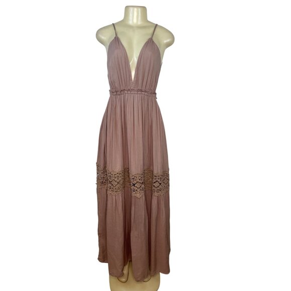 Papaya Mauve Spaghetti Strap Maxi Dress Deep V-Neckline Women's Size S - Picture 1 of 8